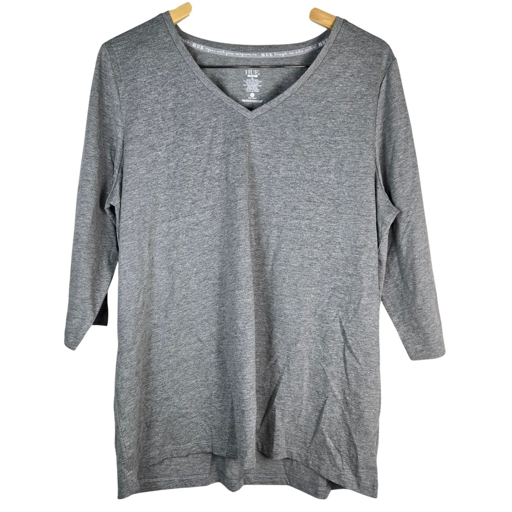 HUE SleepWell Temp Tech V-Neck Pajama Top Gray XL 3/4 Sleeve NWT
